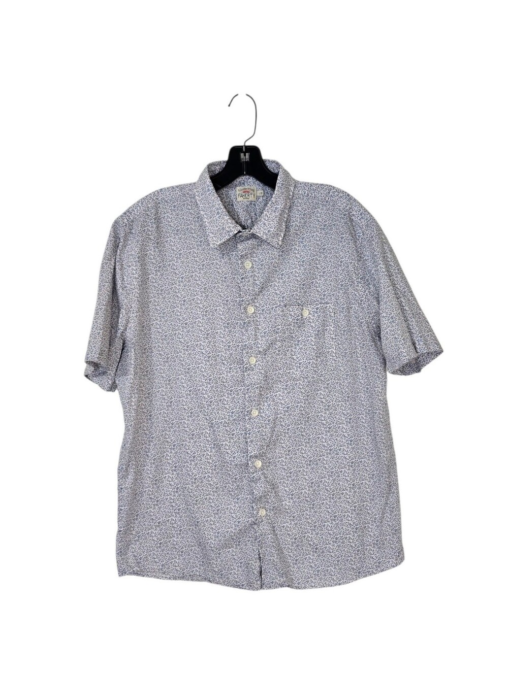 FAHERTY Short-Sleeve Playa Shirt Blue Leaf Men's Large SS Casual Coastal